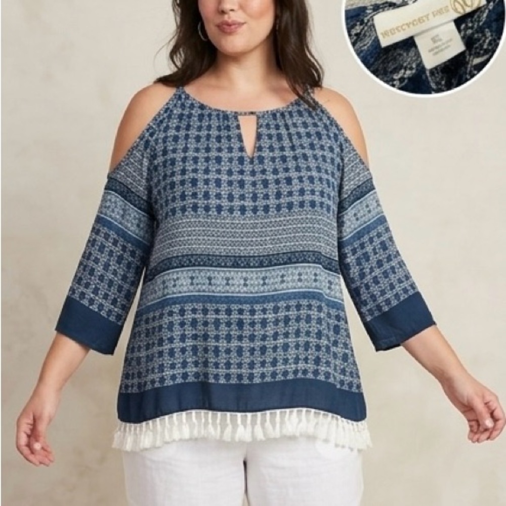 Navy Cold Shoulder Blouse